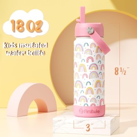 Kids Insulated Water Bottle - 18oz BPA-FREE 18/8 Stainless Steel Metal Water Bottle with Straw for School Travel Tumbler Leak Proof Kids Cup 015