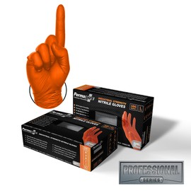 PermaSafe HD Orange Disposable Nitrile Gloves, 8+ Mil, Latex-Free, Raised Texture, Extreme-Duty Industrial, Mechanical(BOX of 100, Small)