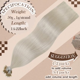 Hetto 22 Inch Blonde Nano Ring Hair Extensions Human Hair Long Straight Hair Nano Hair Extensions Real Human Hair Nano Beads Extensions #60 50S 50g