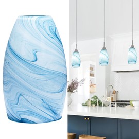 Blue Oval Glass Lamp Shade Only Art Marble Glass Light Shades for Kitchen Island pendant Lights Covers Light Fixture Replacement for Mini Pendant Ceiling Lights Chandelier 1pack
