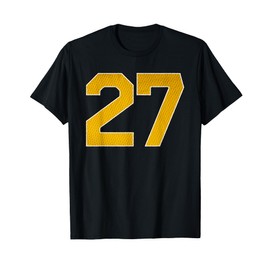Gold Number 27 Athlete Sports Jersey Supporter Fanwear T-Shirt