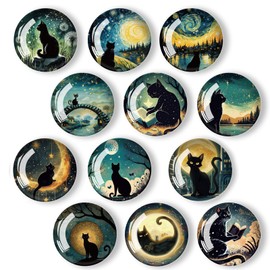 Zamety Pack of 12 Fridge Magnets, Cat Fridge Magnets, 3D Glass Magnets for Magnetic Board, Round Fridge Magnets for Children for Magnetic Board, Refrigerators, Whiteboards