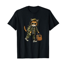 Playful Travel Cat with Suitcase for a Cool Style T-Shirt