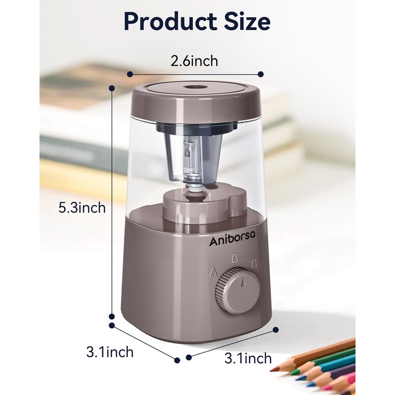 Aniborsa Electric Pencil Sharpener, Helical Blade Automatic Pencil Sharpener, Battery/USB