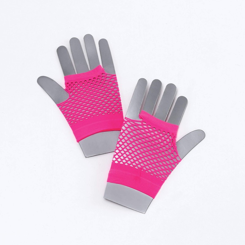 Vibrant Neon Pink Short Fishnet Gloves (1 Pair) - Perfect