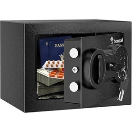 Bonsaii Safe Box for Money, 0.23 Cubic Feet Small Home Safe Lock Box with Electronic Keypad, Steel Construction Security Hidden Safe with Key, Mini Safe for Home Office Hotel, 6.69'' x 9.06'' x 6.69'' - Style: Electronic Lock