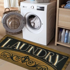 Cekene Farmhouse Laundry Room Rug Runner 20"x47" Non Slip Waterproof Laundry Runner Rug with Rubber Backing Washable Laundry Mat Brown Floor Carpet Runner for Hallway Kitchen Mudroom