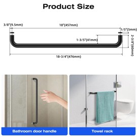 Ranbo Glass Shower Door Towel Bar 18 Inch Stainless Steel Sliding Shower Door Handle Replacement with Matte Black Finish for Commercial and Residential Glass Doors