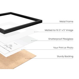 HAUS AND HUES 10x10 Black Metal Picture Frames Matted to 5x5 - Features Premium Aluminum & Hanging Hardware, Shatterproof Plexiglass - Ideal for Home, Room, Office (10x10 in, Black, Set of 3)