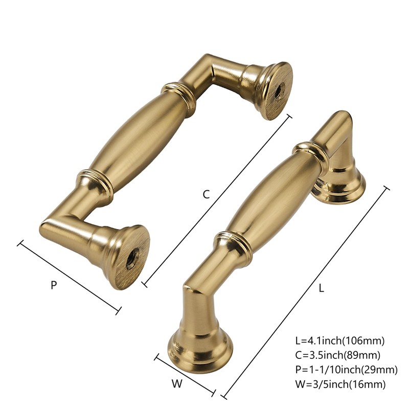 khtumeware 10 Pack 3-1/2 Inch(89mm) Brushed Brass Cabinet Pulls Heavy