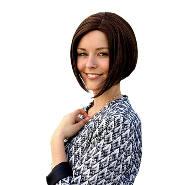 Prettyland Brown Black Strands Short Bob Middle Parting Heat Resistant Middle Parting Short Hair Wig C169