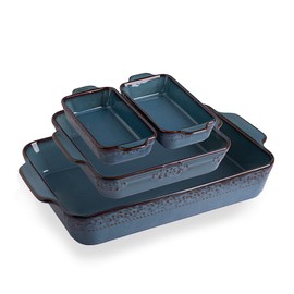 Sweejar Casserole Dishes for Oven, Ceramic Bakeware Set of 4, Rectangular Baking Dish with Handles, Lasagna Pans for Cooking, Gratin, Roasting, Banquet and Daily Use (Kiln-Change Blue)