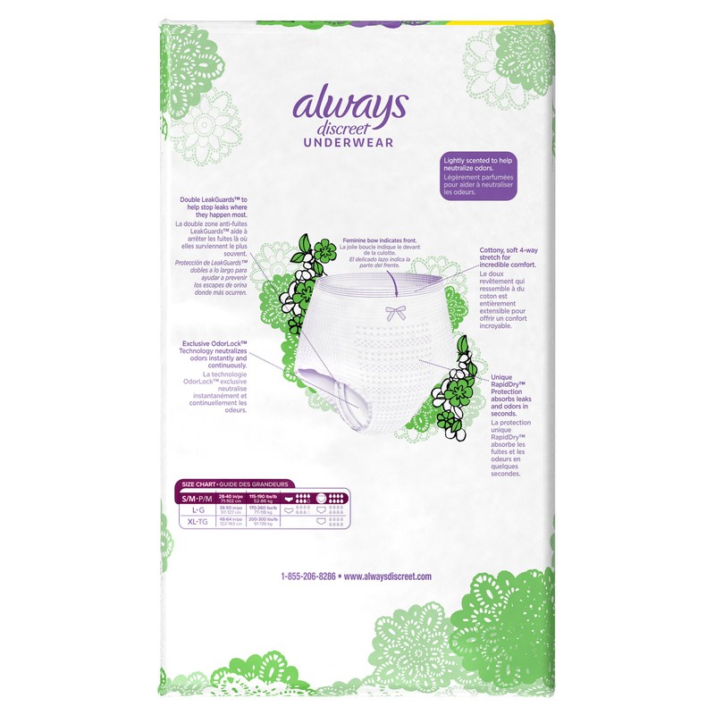 Always Discreet, Incontinence Underwear, Maximum Absorbency, Small/Medium, 32 Count