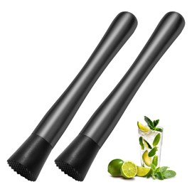 2Pcs 8 Inch Stainless Steel Cocktail Muddler and Mixing Spoon Home Bar Tool Set - Create Delicious Mojitos Old Fashioned/Mint Julep/Other Fruit Based Drinks (Black)