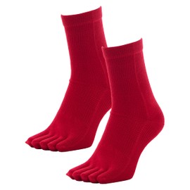 nicomako set1237 Women's Socks, Made in Japan, Plain, 100% Cotton Front Thread, 5 Toes, Comfort Fit, Crew Socks, Set of 2, 9.1 - 9.8 inches (23 - 25 cm), Red 2 Pairs