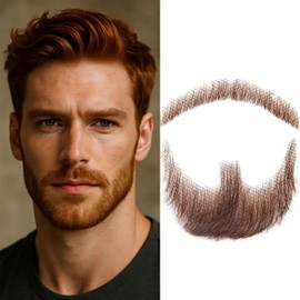 Celie Fake Beard 100% Human Hair Fake Mustache Realistic Beard Fake Facial Hair Lace Invisible Goatee Beards for Entertainment Drama Party Movie Makeup (brown)