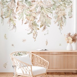 decalmile Large Boho Hanging Leaves Wall Decals Palm Leaf Plants Wall Stickers Bedroom Living Room Kitchen Office Wall Decor