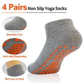 HYCLES 4 Pairs Non Slip Yoga Pailates Socks with Grip for Women and Men Non Skid Ankle Socks for Yoga, Pilates, Barre, Home, Hospital