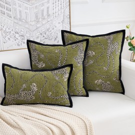 Yonous PREMIUM SERIES Snow Leopard Cushion Covers, Animal Jacquard Throw Pillow for Home Decor, Chenille Velvet Double-Sided Designs, Dark Green, 12 x 20 inch / 30 x 50 cm, Covers Only