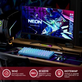 GK61 Mechanical Gaming Keyboard - 61 Keys Multi Color RGB Illuminated LED Backlit Wired Programmable for PC/Mac Gamer (Gateron Optical Yellow, Blue)