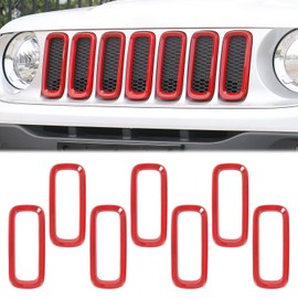 JeCar Front Grill Grille Inserts for 2016-2018 Jeep Renegade Unlimited ABS Red (Pack of 7)