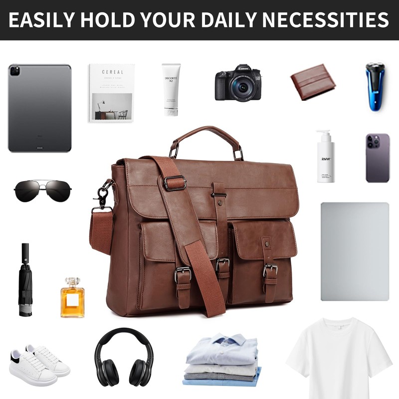 Leather Messenger Bag for Men,Vintage Mens Laptop Bag Water Resistant