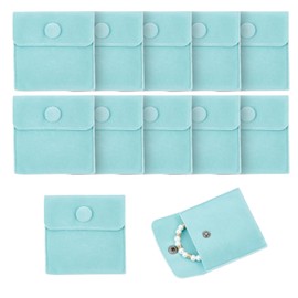 UgyDuky 10pcs Velvet Jewelry Pouch with Snap Button, 7x7cm, Soft Mini Jewelry Storage Bags for Rings, Earrings, Pendants, Small Bracelets – Elegant and Durable Travel Jewellery Protect Bags (Blue)