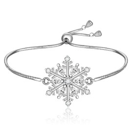 Snowflake Bracelet for Women Sterling Silver Christmas Bracelet Charm Winter Bracelets Sparkly Snow White Pentagram Charms Snowflake Friendship Blessing Xmas Jewelry Christmas Gift