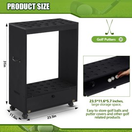 Silipull Wooden Golf Club Stand Holder Golf Putter Handle and Wheel Golf Club Holder 27 Golf Clubs, Multiple Golf Ball and Putter Covers, Golf Club Holder Indoor Home Office Club Simulator