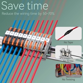 JANDECCN DIN Rail Terminal Blocks Kit, 20pcs Universal Compact Wire Connectors + 2pcs Connection Bar + 2pcs Marker Strip + 2pcs Terminal End Stopper + 20pcs Screws for 24-12 AWG