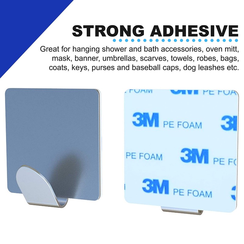Performore Adhesive Wall Hooks 4-Pack – Heavy-Duty 304 Stainless Steel,