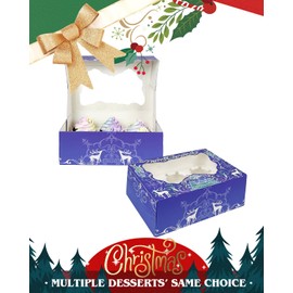 qiqee Christmas 6 Cupcake Boxes with Window 30 Packs BluePurple Cupcake Box 9"x6.1"x3.3" Bakery Boxes For Cupcakes Carrier, Cupcake Containers