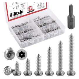 Hilitchi 210 Pcs #8 Stainless Steel Button Head Torx Sheet Metal Screws Silver Security Anti-Theft Tamper Proof Screws Assortment Kit with Screwdriver Bit T20 (#8 x 1/2" ~ #8 x 1-1/2")