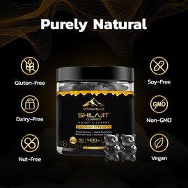 Himalayan shilajit Gummies for Men & Women - Honey & Cherry Flavor with Ashwagandha - Pack of 60