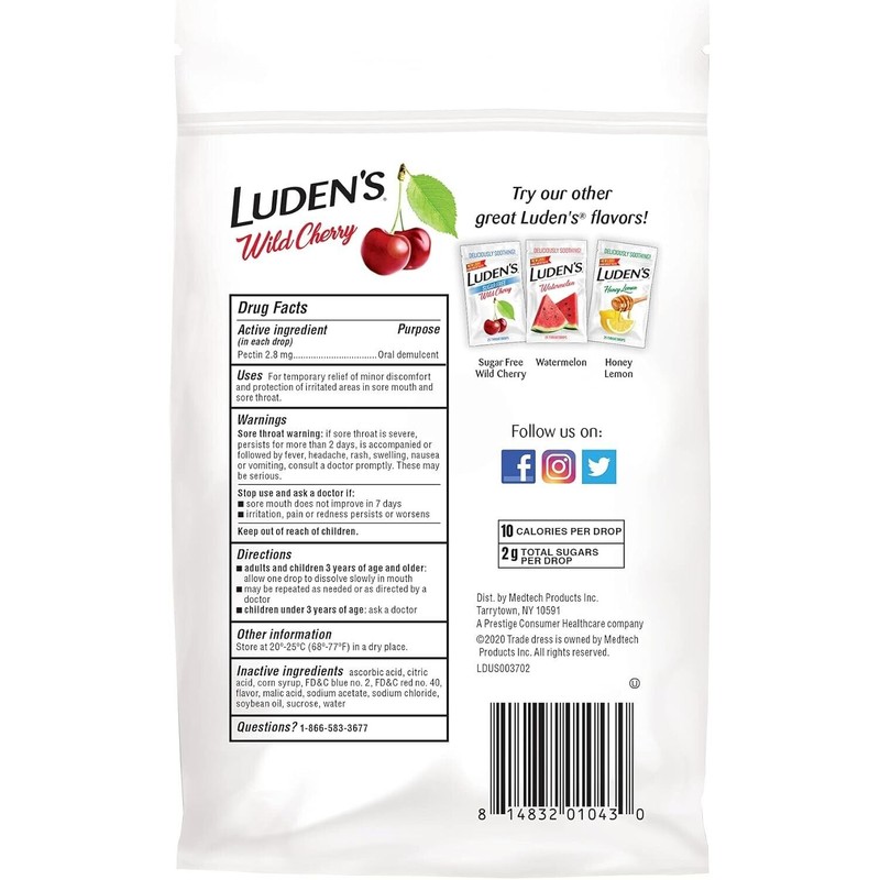 Ludens Luden's Wild Cherry Soothing Oral Lozenge Drops, Sore Throat