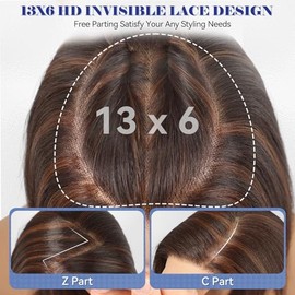 HAIRCUBE Peluca Sintética De Encaje Frontal Hd De 13 X 6 Pulgadas, Color Marrón Con Reflejos, Estilo Bob, Densidad Natural, Recta, Sin Pegamento, Para