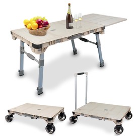 APOXCON 3-in-1 Camping Table Cart Multi-Purpose Used as Picnic Table & Dolly Cart & Platform Truck with Swivel Wheels for Camping Travel Shopping Outdoor