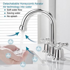 RKF Bathroom Faucets for Sink 3 Hole Chrome Polished 8 inch Widespread Bathroom Sink Faucet with Drain 2 Handles Cross Knobs Faucet Bathroom Vanity Faucet Basin Mixer Tap Faucet CWF039-CP