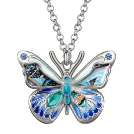 BAMAY Enamel Alloy Rhinestone Butterfly Necklace Jewellery, Necklaces for Women Girls, Novelty Insects Pendant Fashion Jewelry Gifts, 25mm x33mm, Enamel, Rhinestone