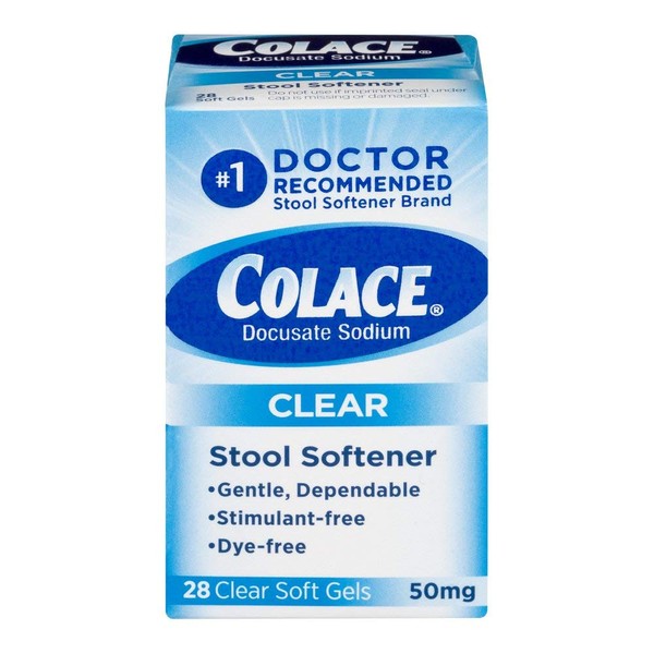 Colace Clear Docusate Sodium Stool Softener 50mg, 28 Count Per Box (12 Pack)