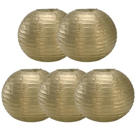 Paper Lanterns Round Paper Lanterns Decorative Ball Lanterns Lamps for Weddings, Birthdays, Parties and Events 16-Inch 5 Packs (Gold)