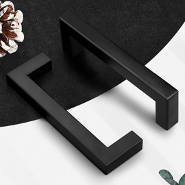 Probrico Cabinet Handles Stainless Steel Kitchen Drawer Pulls Square Bar Cabinet Hardware for Kitchen Bathroom Cupboard Dresser Black 5 Pack 4 Inch (102mm) Hole Center