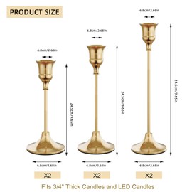 YCUHEN 3PC Gold Candlestick Holders Set - Vintage Modern Centerpiece for Weddings, Mantels & Home Decor | Taper Candle Holders, Housewarming Decor