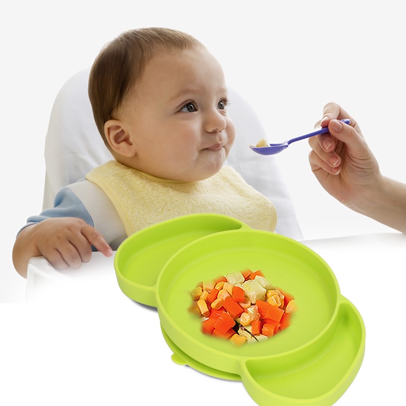 Kids Divided Plates Safe Silicone Foldable Prevent Slipping Toddler Suction