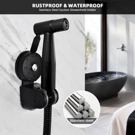 YOHOM Handheld Shower Head Holder Bracket Suction Cup Adjustable Stainless Steel Vacuum Shower Wand Hose Holder for Sprayer Nozzle Removable Bathroom Shower Accessory Clip Wall Mount Matte Black