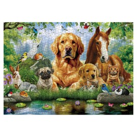Funny Summer Animal Nature Jigsaw Puzzle 1000 Piece for Adult, Dog Cat Horse Bird Bunny Jigsaw Puzzles, Art Flower Aesthetic Tree Puzzle