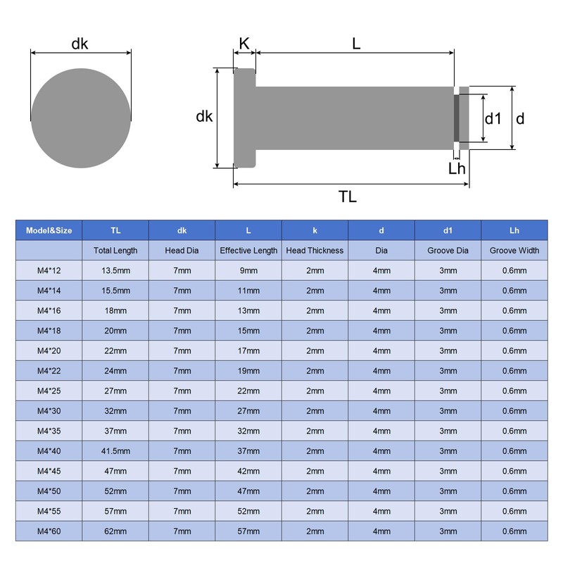 sourcing map 10Set M4x30mm 304 Stainless Steel Cylindrical Shaft Snap