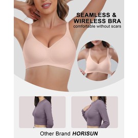 HORISUN Wireless Push Up Bra Modern Seamless Bra Floral Pull On Bralette Fixed Pad Thin Soft Breathable Fabric Bra (Brown XXX-Large)