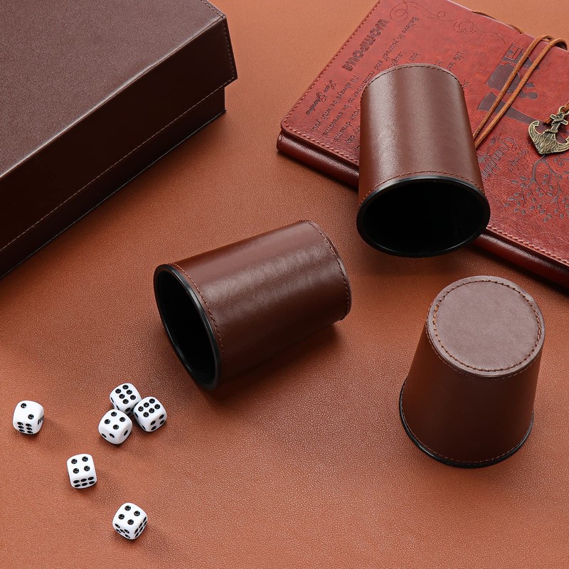 X SIM FITNESSX Leather Dice Cup Set, 6 Dice with