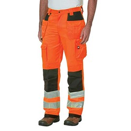 Caterpillar Men's Trademark Work Pants Made from Tough Canvas Fabric with Cargo Space, Class 2, Hi-Vis Orange/Black, 34W x 30L